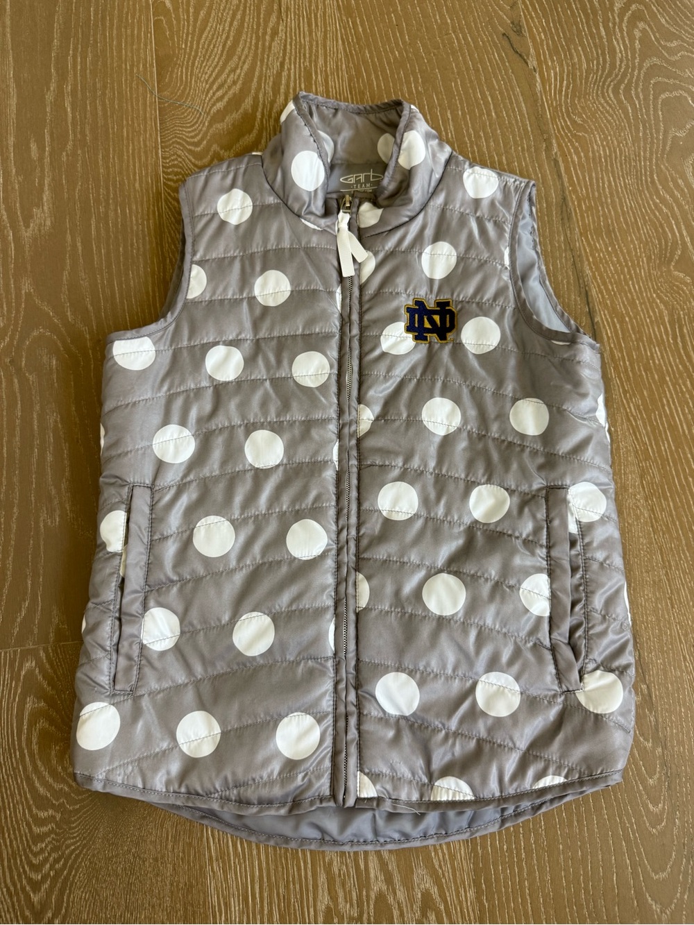 Garb Girls Notre Dame Gray Polka Dot Quilted Puffer Vest Full Zip Pockets M 7-8